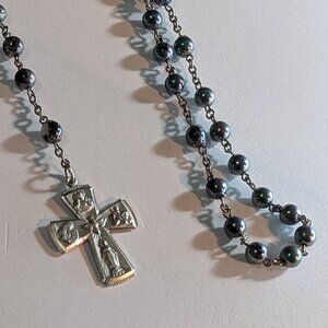 Sterling Silver Rosary Iridescent Glass Beads I'm a Catholic Call The Priest